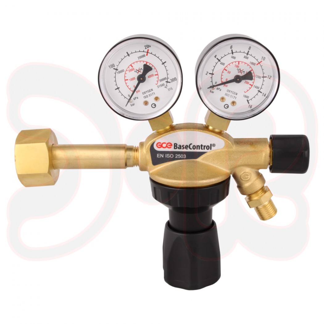 GCE Flaschendruckminderer BaseControl Sauerstoff 200 bar, Ausgangsdruck 0-10 bar, G3/4F G1/4