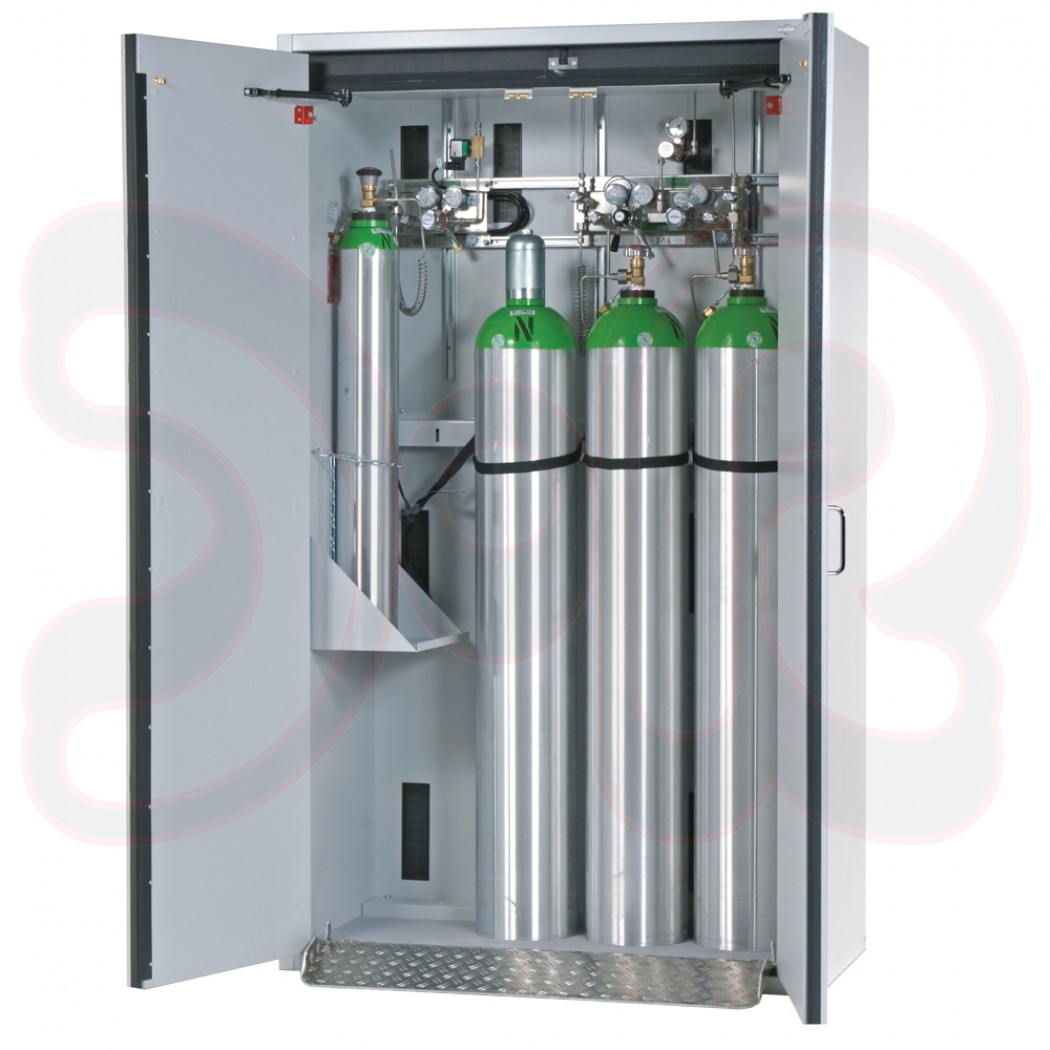 G90 Druckgasflaschenschrank für 4 Flaschen, 1200 x 615 x 2050 (lichtgrau) gemäß DIN EN 14470-2