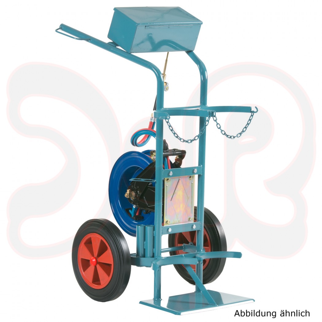 SCAPP Flaschenwagen f. 2 x 50 l Flaschen, Schlauchroller, 10 m Schlauchpaket, Wzg.Kasten, Luftreifen