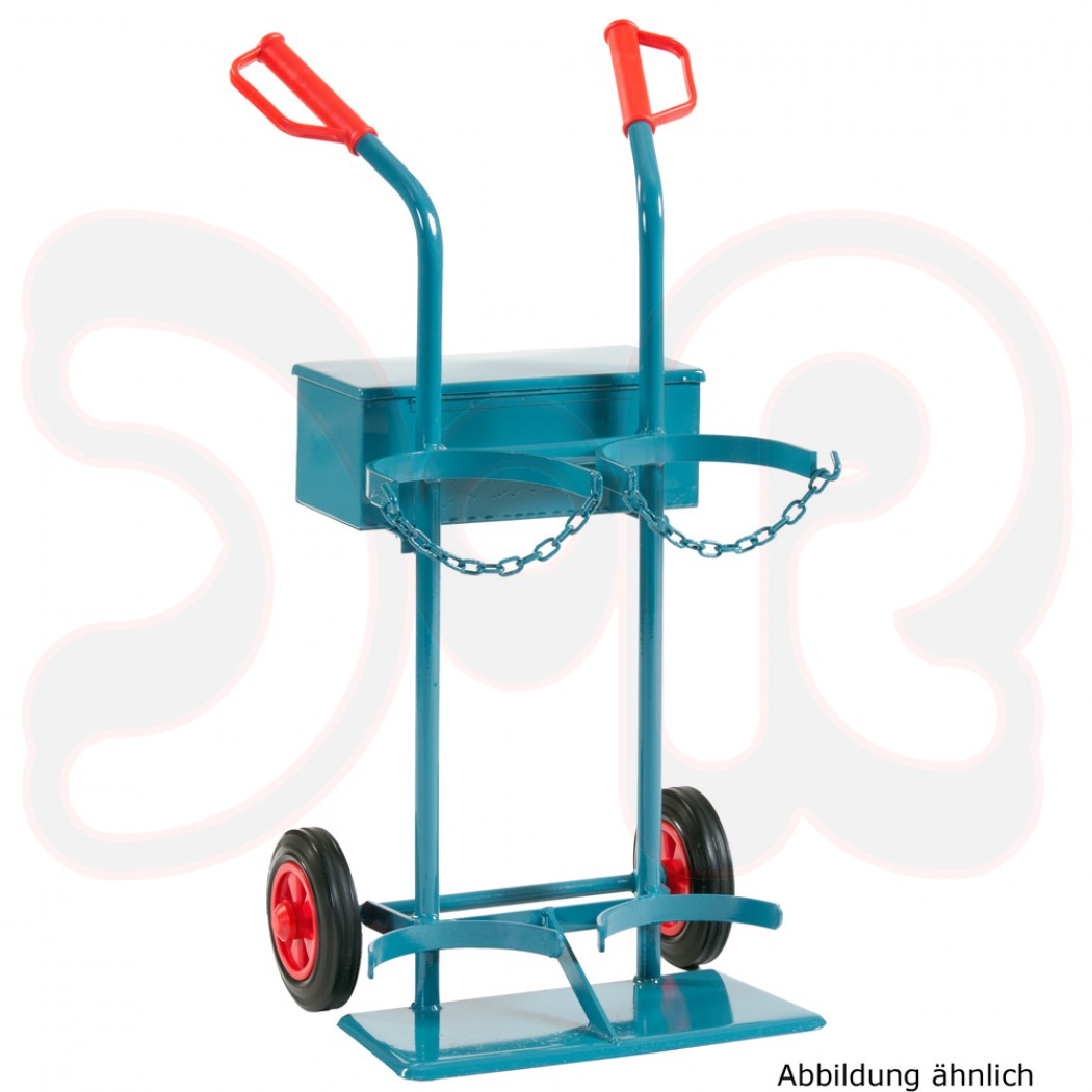 SCAPP Flaschenwagen f. 1 x 10 l & 1 x 5 kg Gasflaschen, Standplatte, 2 Holme, Wzg.-Kasten, Vollgummi