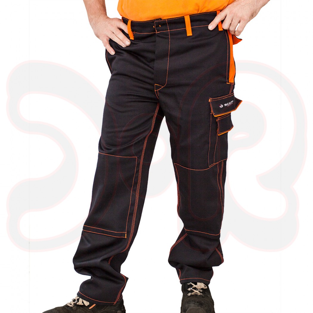 SCAPP Protection Schweißerschutzhose - schwarz mit orangen Nähten - 340g Proban Qualität - Gr. 26