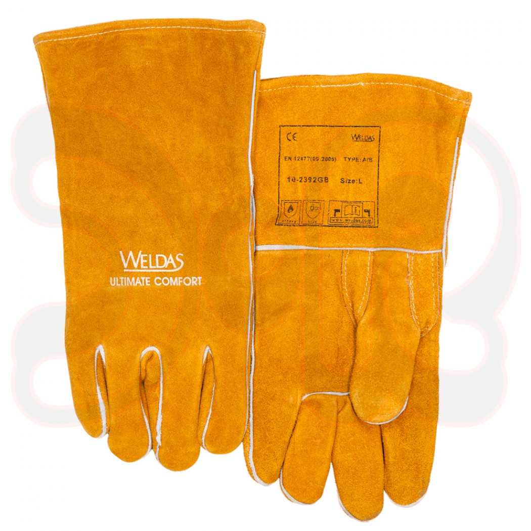 WELDAS Golden Brown MAG-Schweißerhandschuhe baumwollgefüttert, Gr. L, 34 cm lang, Rindspaltleder