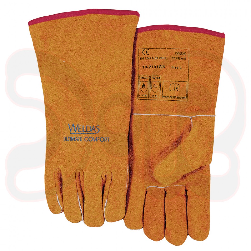 WELDAS Golden Brown MAG-Schweißerhandschuhe baumwollgefüttert, Gr. XL, Flügeldaumen, Rindspaltleder