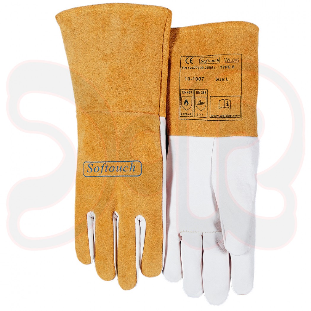 WELDAS SOFTouch WIG-Schweißerhandschuhe Gr. L, Innenhand Ziegenvollleder, Rücken Rindspaltleder