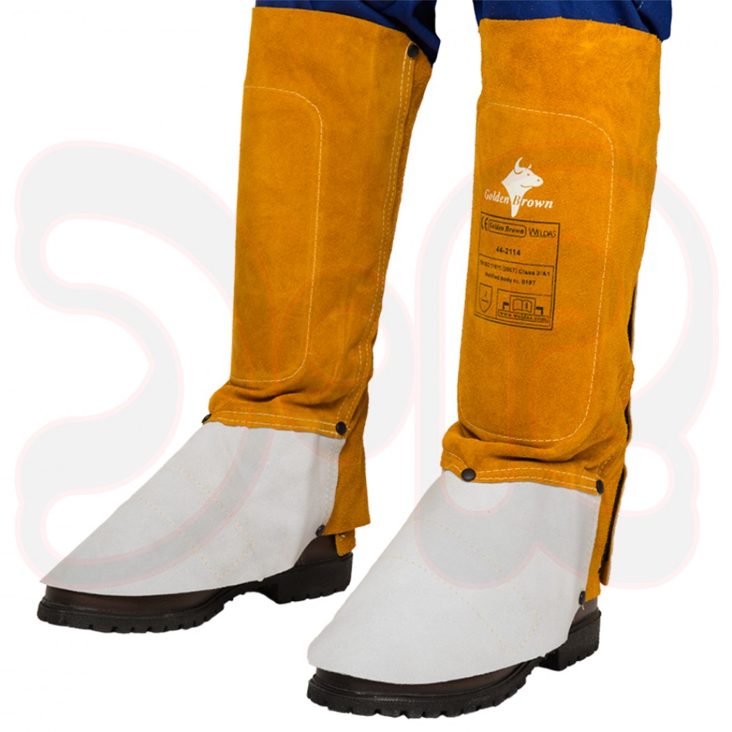 WELDAS Golden Brown Schweißergamaschen aus Rindspaltleder, biegsame Knie- & Schuhprotektoren, 15 cm