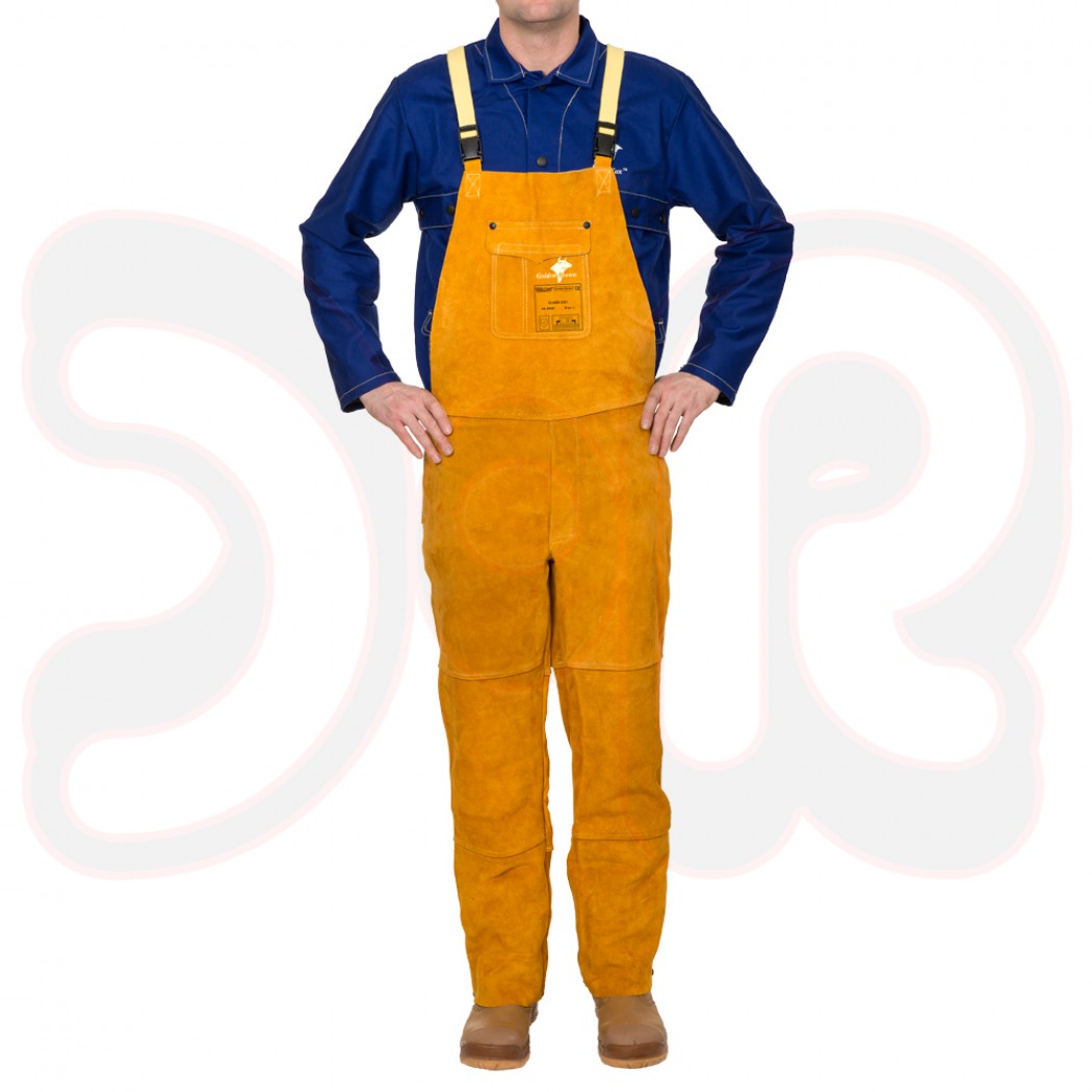 WELDAS Golden Brown Schweißerlatzhose mit Brustschutz, aus Rindspaltleder, Länge 148 cm