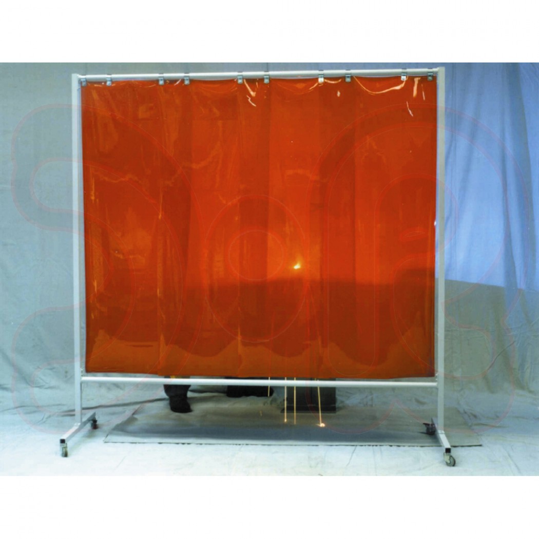 1-teilige Schutzwand fahrbar 200 x 215cm, mit Lamellen 570x1,0 mm, rot transparent, nach DIN EN 1598