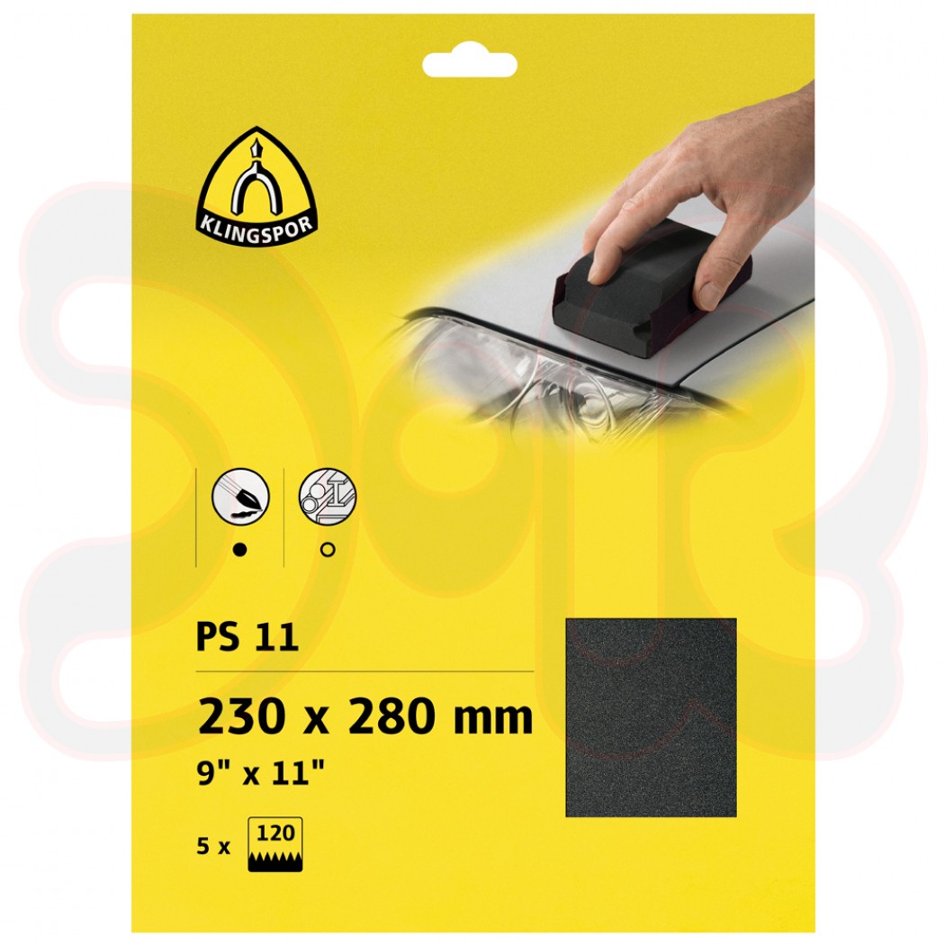 KLINGSPOR PS 11 C S.a.U. Schleifbogen wasserfest, 230 x 280 mm, Korn 120, SB-verpackt im Reiter