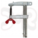 Polschweißzwinge 400-500 A mit Flügelmutter, Spannweite 150 mm/Ausladung 80 mm, Schiene 25 x 8 mm