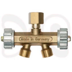 Doppelabzweigventil Arg/CO² Eing. 1/4" rechts innen, Ausg. 2x 1/4" rechts aussen Kennfarbe schwarz